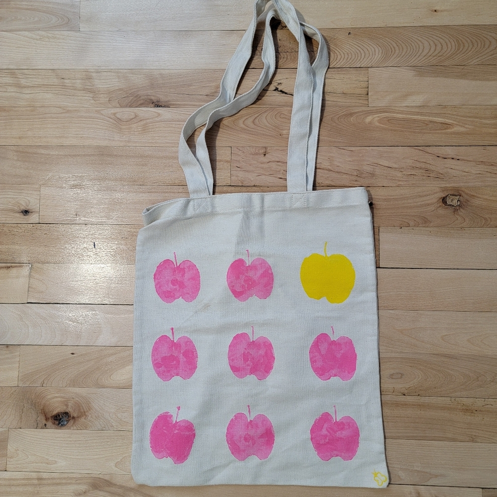 Apple Stamped Tote Pink And Yellow